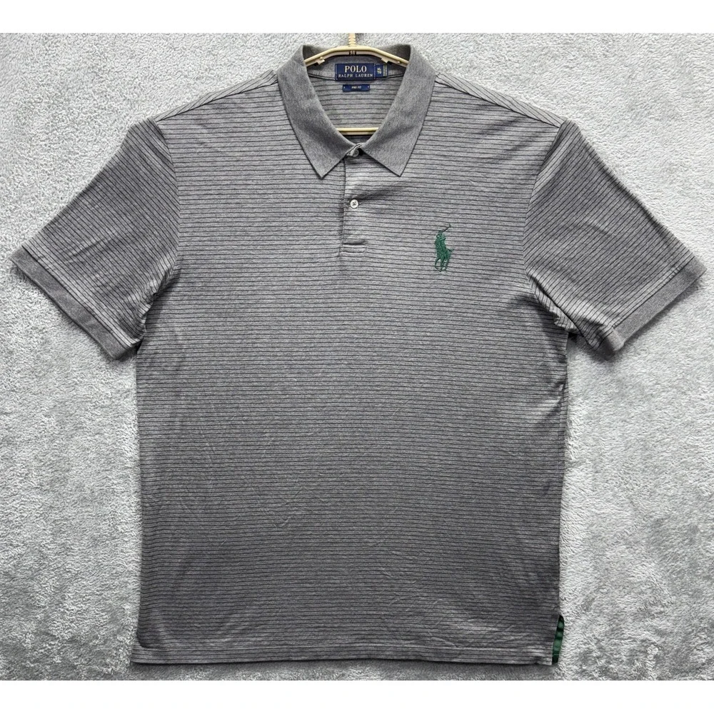 Polo Ralph Lauren Mens XL Gray Striped Big Pony Pro Fit Pima Cotton Polo Shirt